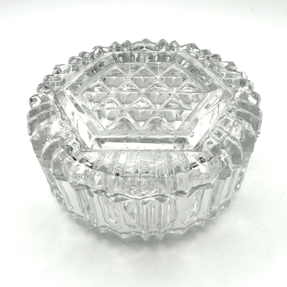 Vintage Anchor Hocking EAPC Covered Trinket Dish Star of David Pattern 4.5”